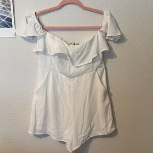 Shinestar White Off-Shoulder Ruffle Romper size medium